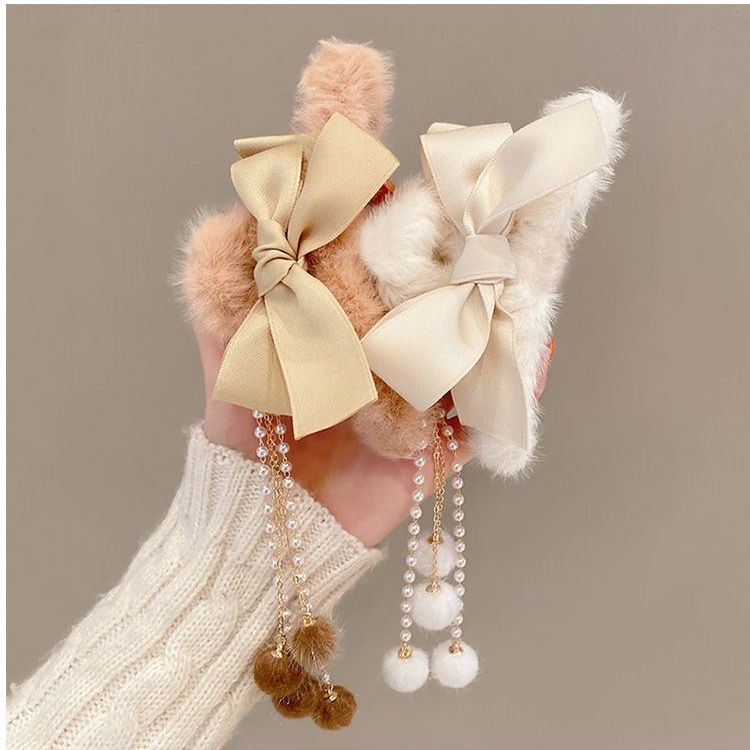 Bán Chạy#Kẹp Tóc Đính Lông Nhung Thời Trang Thu Đông Hàn Quốc