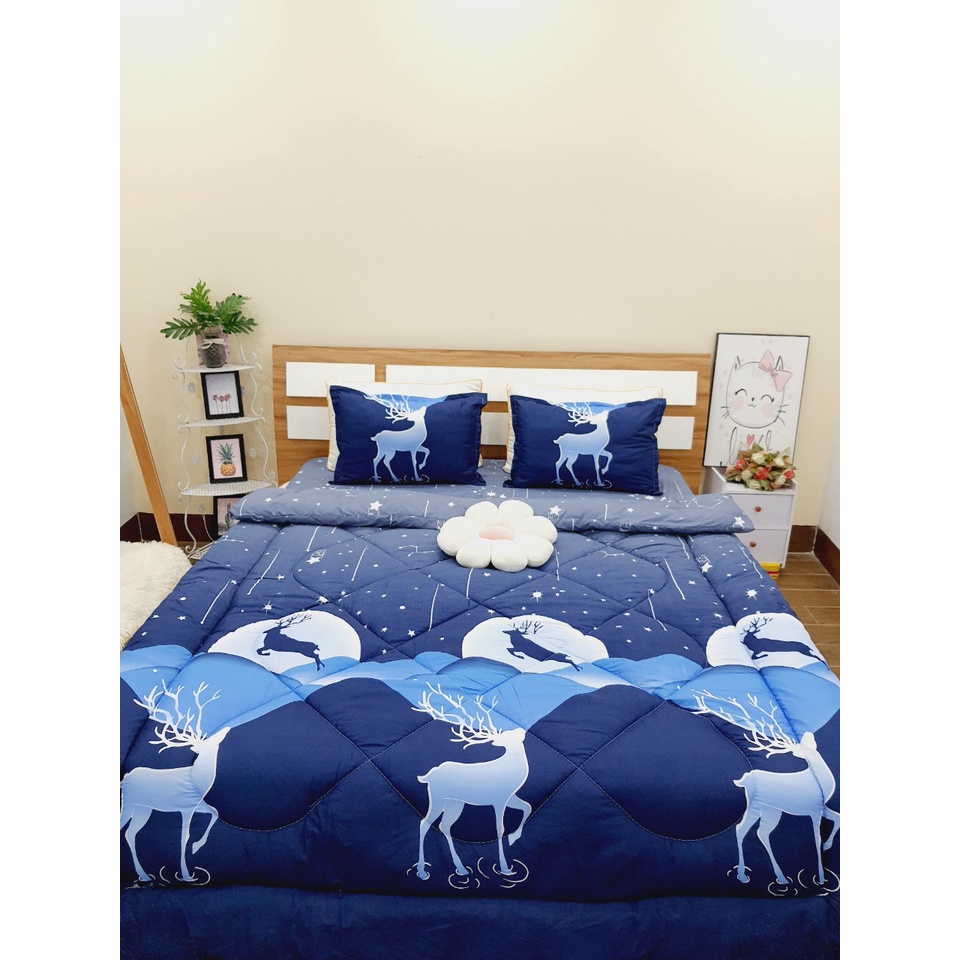 (Giá Sốc)  Chăn Phao Trần Bông Cotton Poly Mẫu Hươu Sao Hàng Dày Dặn Chuẩn Y Ảnh Kích Thước 1,8m x 2m