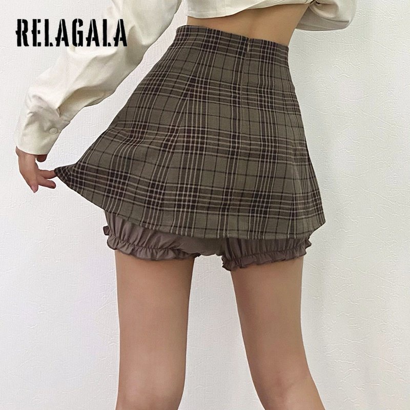 Chân Váy Lưng Cao Màu Trơn Họa Tiết Sọc Caro Thời Trang Đường Phố Cho Nữ