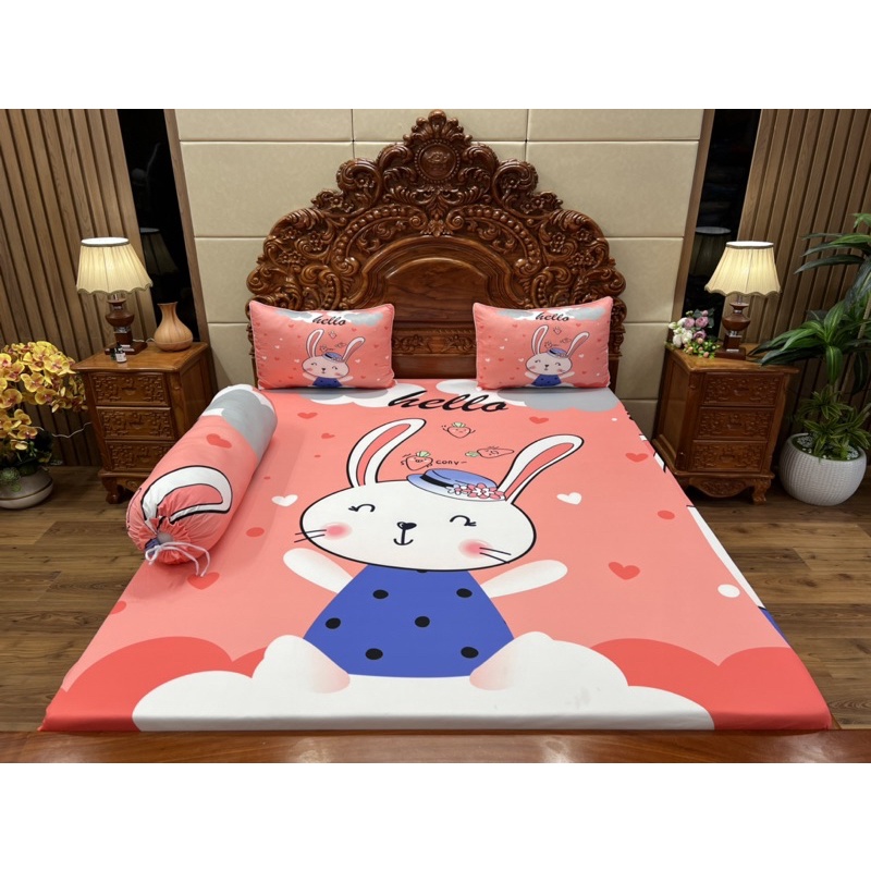 Bộ ga gối thỏ thun lạnh 5D cao cap giá ưu đãi