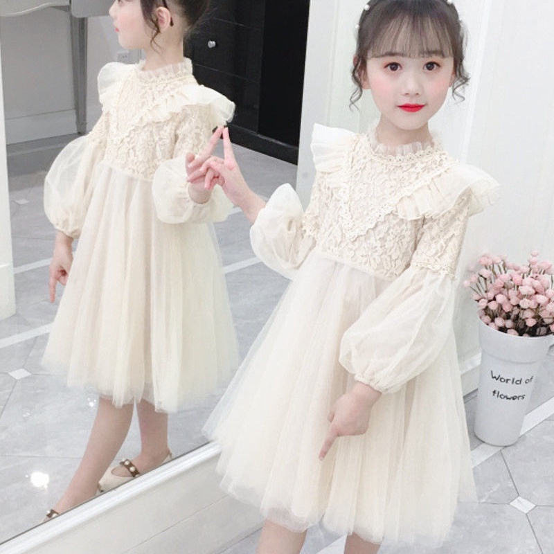 Đầm Công Chúa Tay Phồng Phối Ren Lưới Thời Trang Xinh Xắn Cho Bé Gái