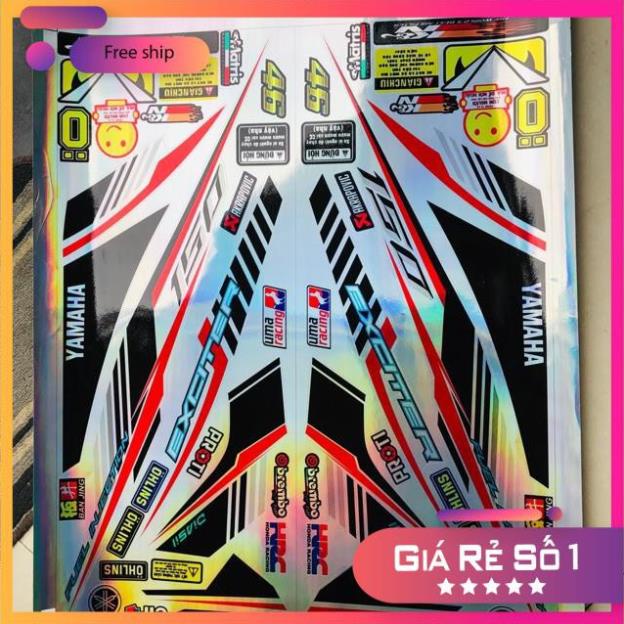 FREE SHIP + QUÀ TẶNG Tem rời Exciter 150 đỏ đen chất liệu Crom ánh titan 7 màu chiếu