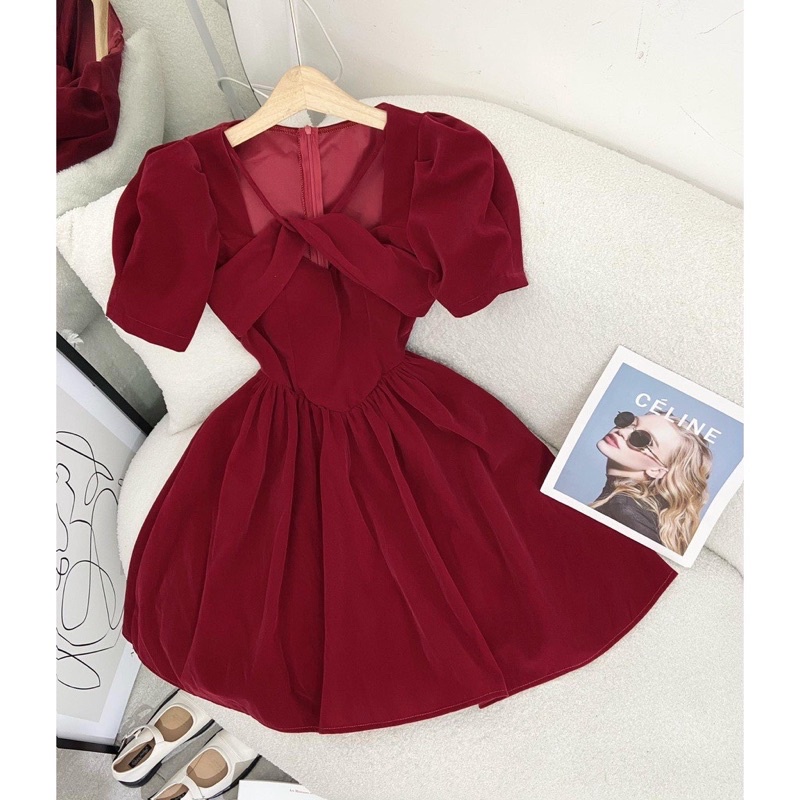 Đầm (có bigsize ) H107 chất nhung xoắn cổ