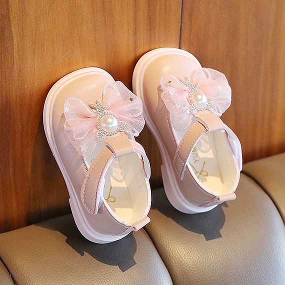 Giày tập đi cho bé gái đính nơ dễ thương| Hàng Quảng châu cao cấp