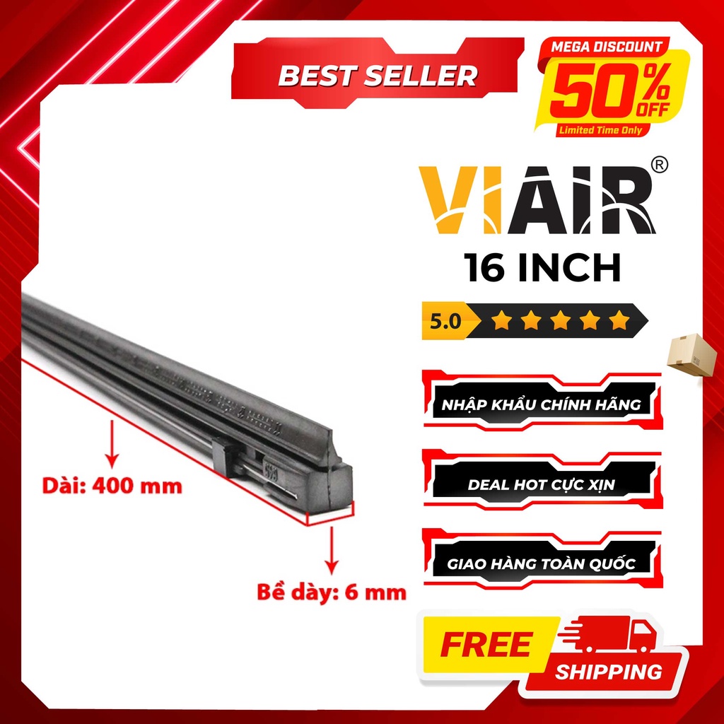 Combo 2 Lưỡi Gạt Mưa Loại A VIAIR R15 (16 Inch/400 mm) Nhập Khẩu Chính Hãng