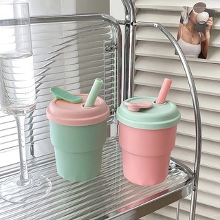 Bình Nước Silicone 450ML Kèm Ống Hút