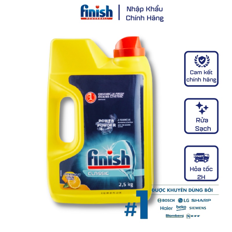 Bột rửa bát FINISH 2,5KG hương chanh, bột máy rửa bát nhập khẩu Đức.