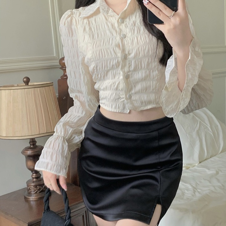 IELGY Áo Sơ Mi Dài Tay Thắt Nơ Lưng Thời Trang Cho Nữ