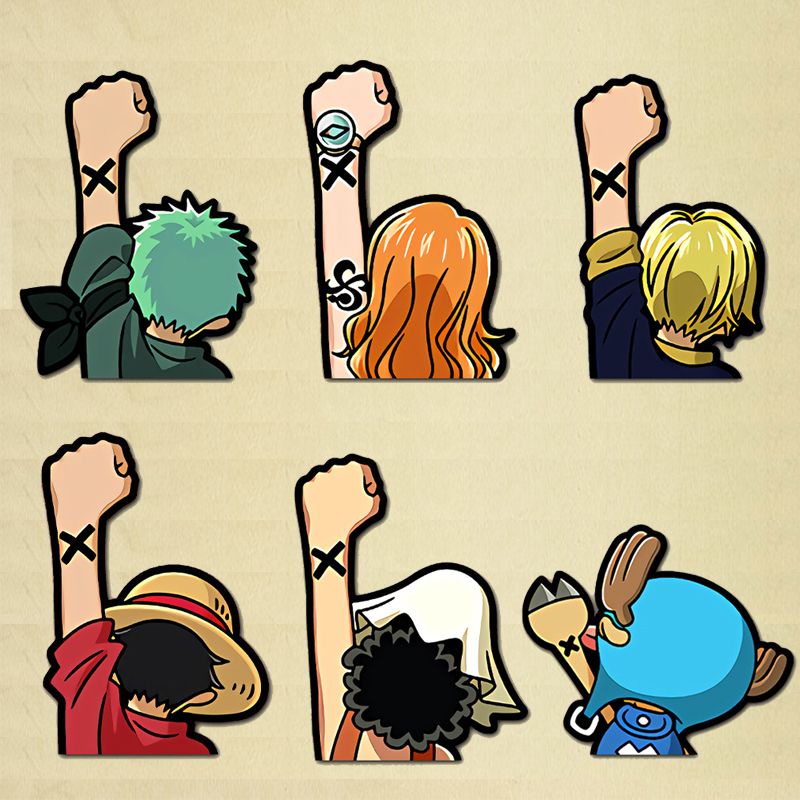 Bộ 6 Miếng Dán Phản Quang Chống Thấm Nước Họa Tiết Hoạt Hình One Piece Trang Trí Xe Hơi