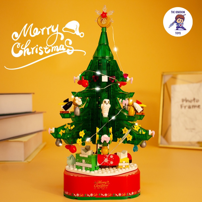 Đồ Chơi Lắp Ráp Giáng Sinh Noel Mô Hình Cây Thông Noel Hộp Nhạc Dây Cót Phát Sáng Merry Christmas 601097