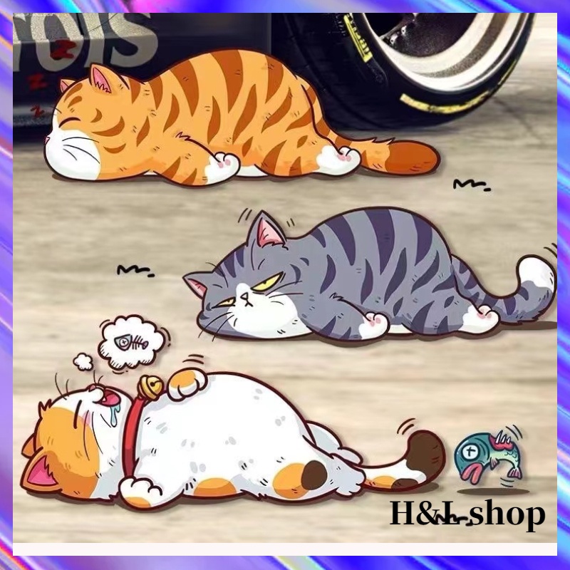 Hl Miếng Dán Trang Trí Xe Hơi / Mũ Bảo Hiểm / Xe Máy Hình Chú Mèo Dễ Thương Chống Thấm Nước