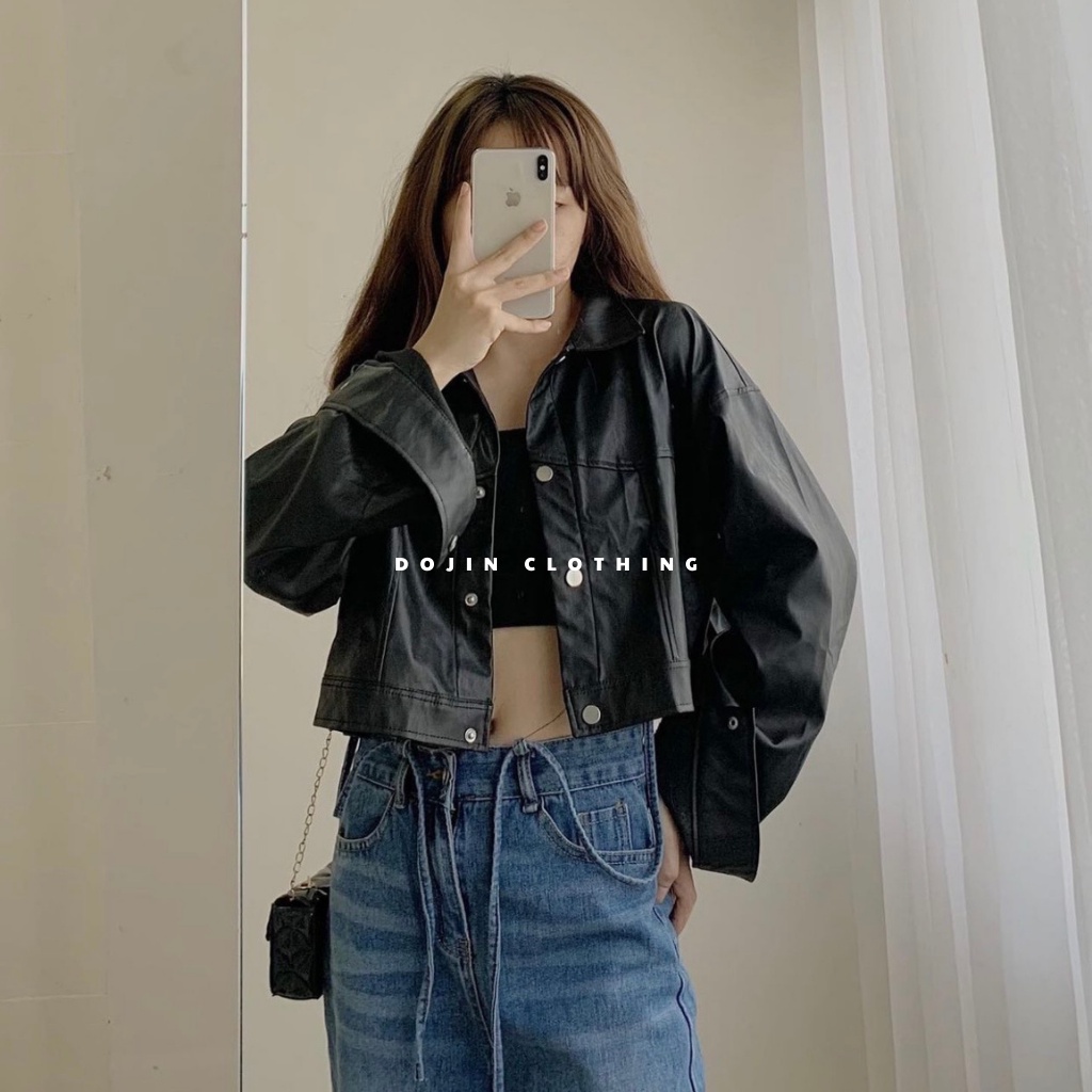 Áo khoác da dáng lửng màu đen style cá tính cool ngầu