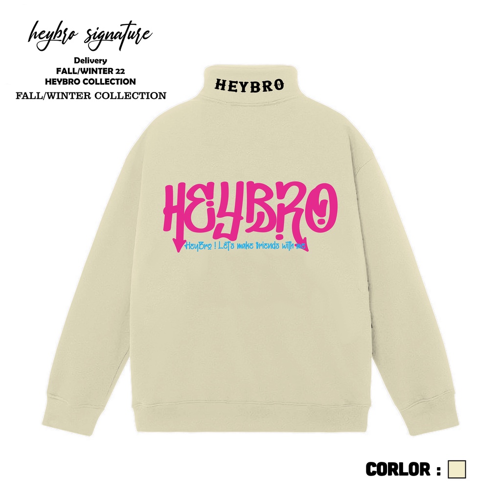 Áo sweater nỉ bông half zip HEYBRO / Sweater Unisex nam nữ 001