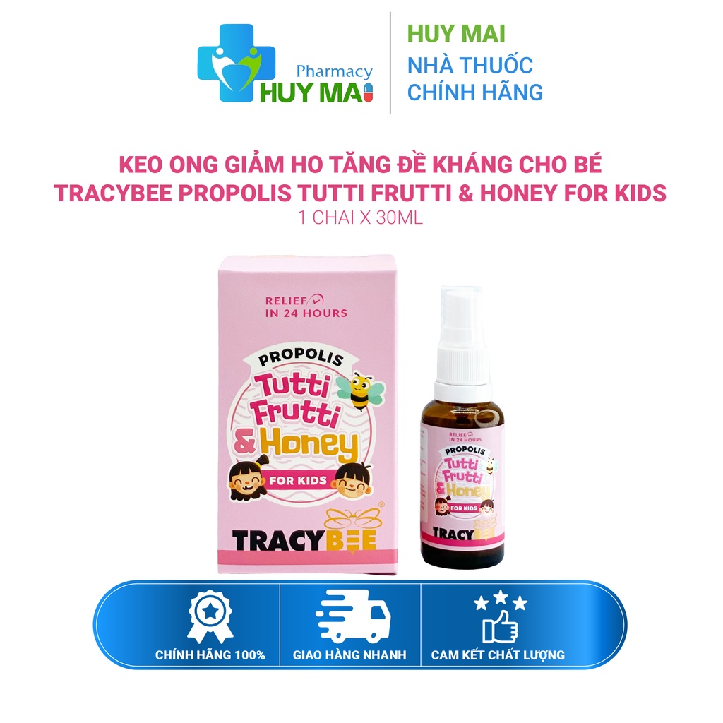 Keo ong giảm ho tăng đề kháng cho bé Tracybee Propolis Tutti Frutti & Honey For Kids Chai 30ml