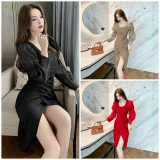 Đầm body nhúng eo tay phồng cao cấp TẶNG KÈM HOA TAI THỜI TRANG