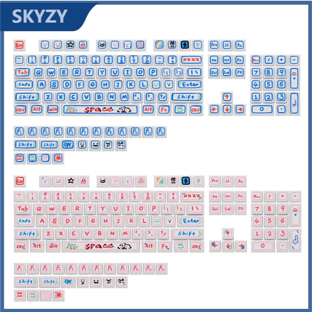 Watercolor Pen Keycaps XDA Profile Vẽ Tay Hoạt Hình PBT Dye Sub Bàn phím cơ Keycap
