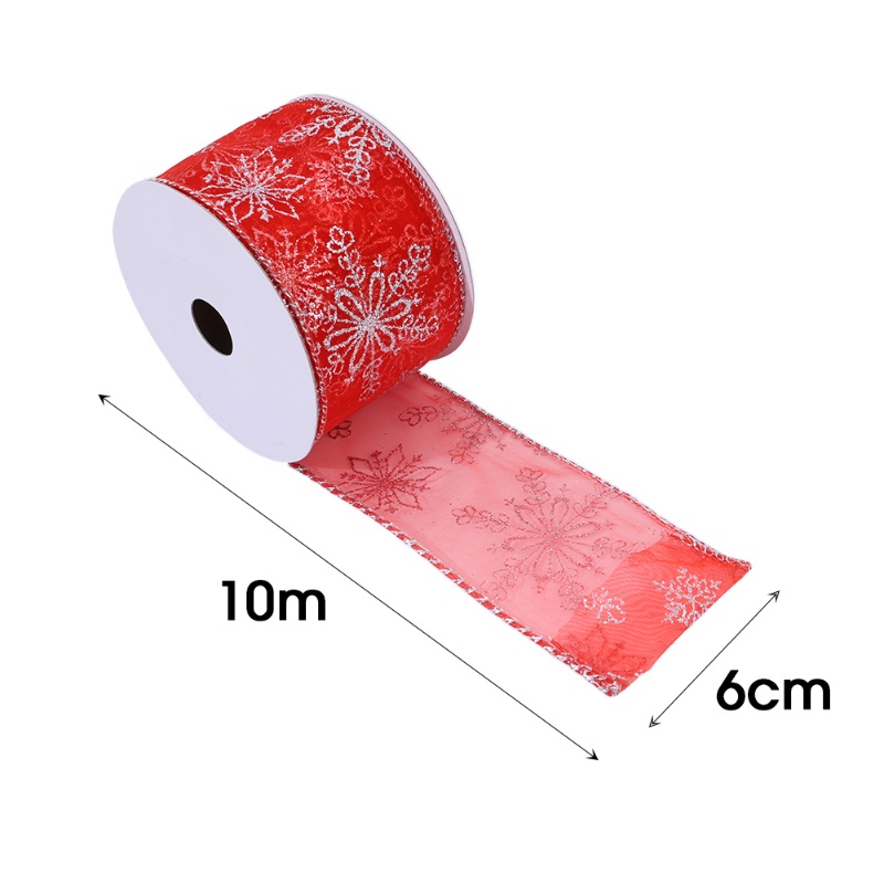 Cuộn Dây Ruy Băng Lưới 6CM * 10M Họa Tiết Bông Tuyết Nhiều Màu Sắc Dùng Trang Trí Giáng Sinh