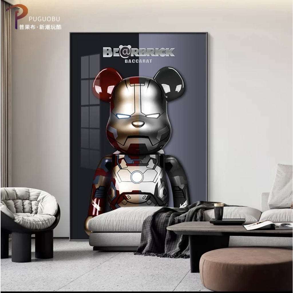 Tranh treo Tường Chú Gấu Kaws BearBrick- Siêu Xe Ô Tô/ Treo Phòng Khách/ Ngủ / Tranh Tráng Gương Ép Gỗ MDF Nhập Khẩu