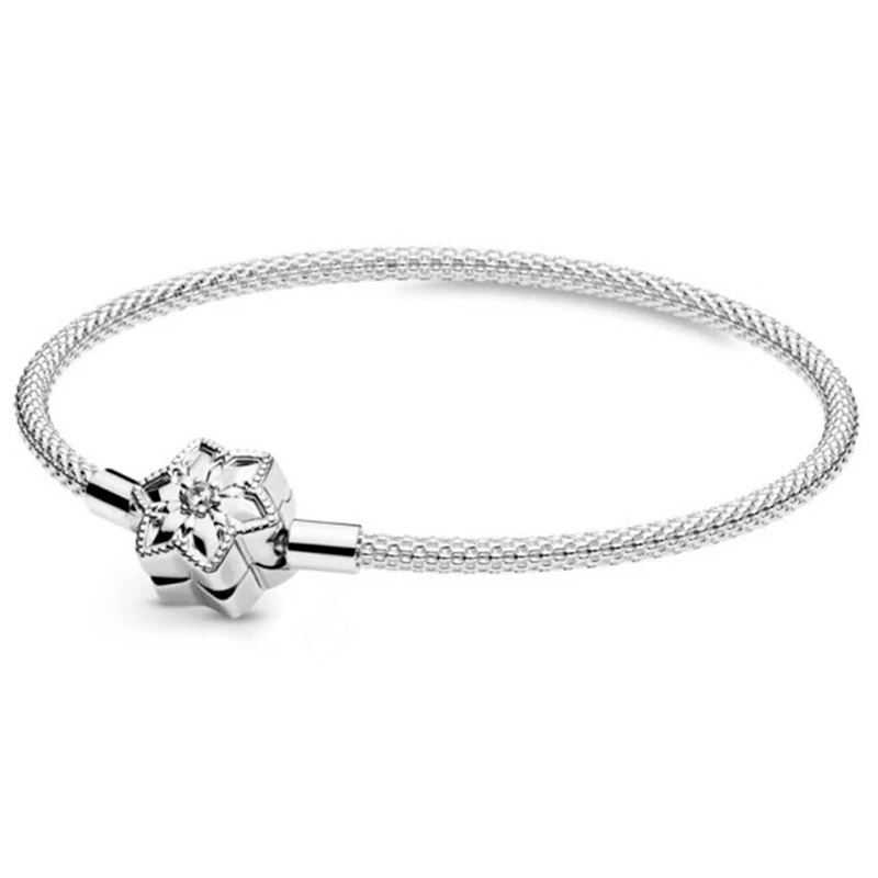 Pandora Vòng Tay Mạ Bạc 925 Đính Hạt Hình Hoa Tuyết Khóa Cài Vô Cực Thời Trang Cho Nữ