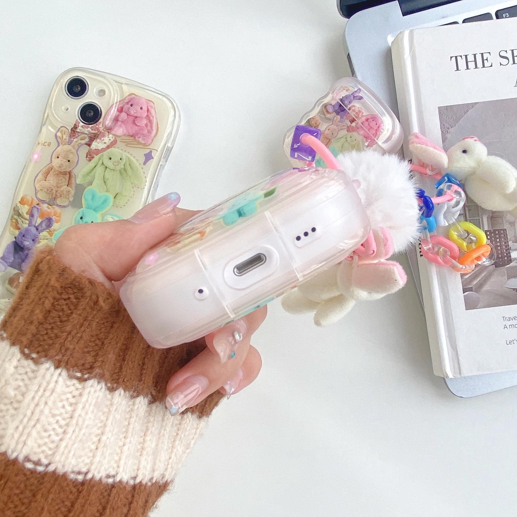 Vỏ Bảo Vệ Hộp Sạc Tai Nghe Bluetooth Không Dây AirPods 1 / 2 Pro 2 2022 Gen3 Bằng TPU Mềm Chống Rơi Hình Thỏ Nhồi Bông