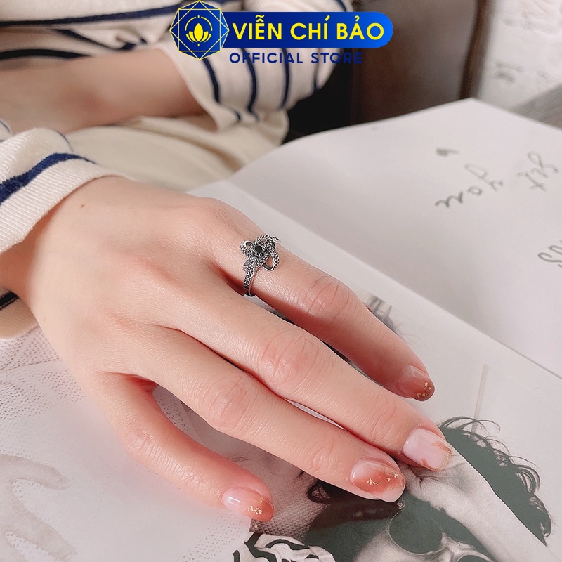 Nhẫn Twist đá đen chất liệu bạc Thái 925 thời trang phụ kiện trang sức Viễn Chí Bảo N000468