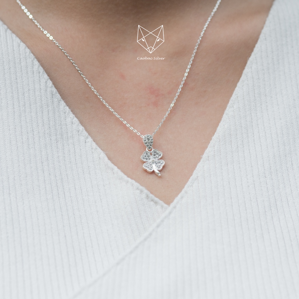 Dây Chuyền Bạc Ta Nữ CaoBac Silver Bốn Lá Đính Đá Lấp Lánh Xinh Xắn Cho Bạn Nữ - Trang Sức Cáo Bạc JEWELLERY