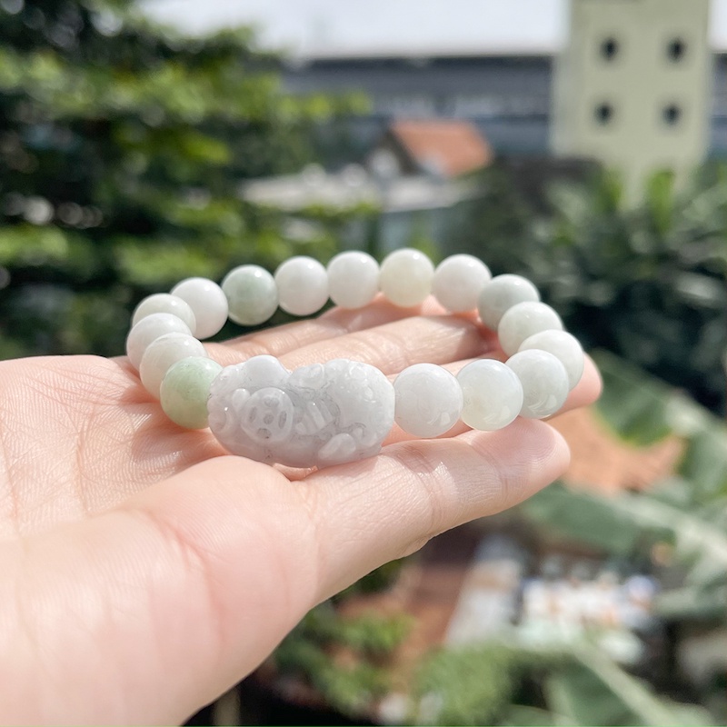 Vòng Tay Chuỗi Hạt Jadeite Hoàng Quyên Trắng, Xanh Tỳ Hưu 8li 10li - Vòng đeo tay đẹp dành cho nam nữ