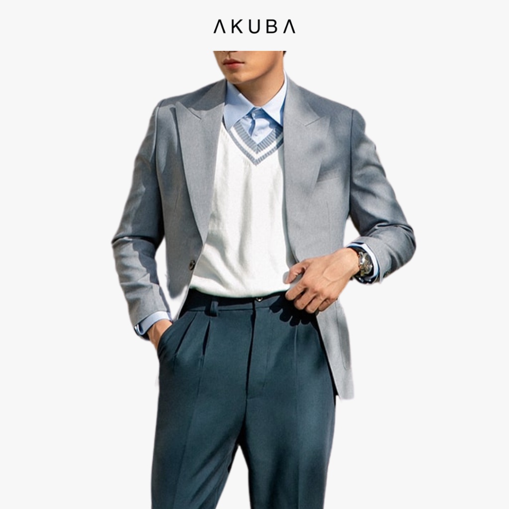 Áo vest blazer nam Akuba form rộng dài tay unisex basic chất liệu nhung dù Hàn cao cấp 01K0500