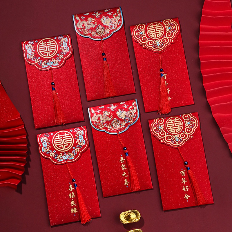 Set 5 / 10 Thiệp Mời Đám Cưới Màu Đỏ Phong Cách Cổ Điển