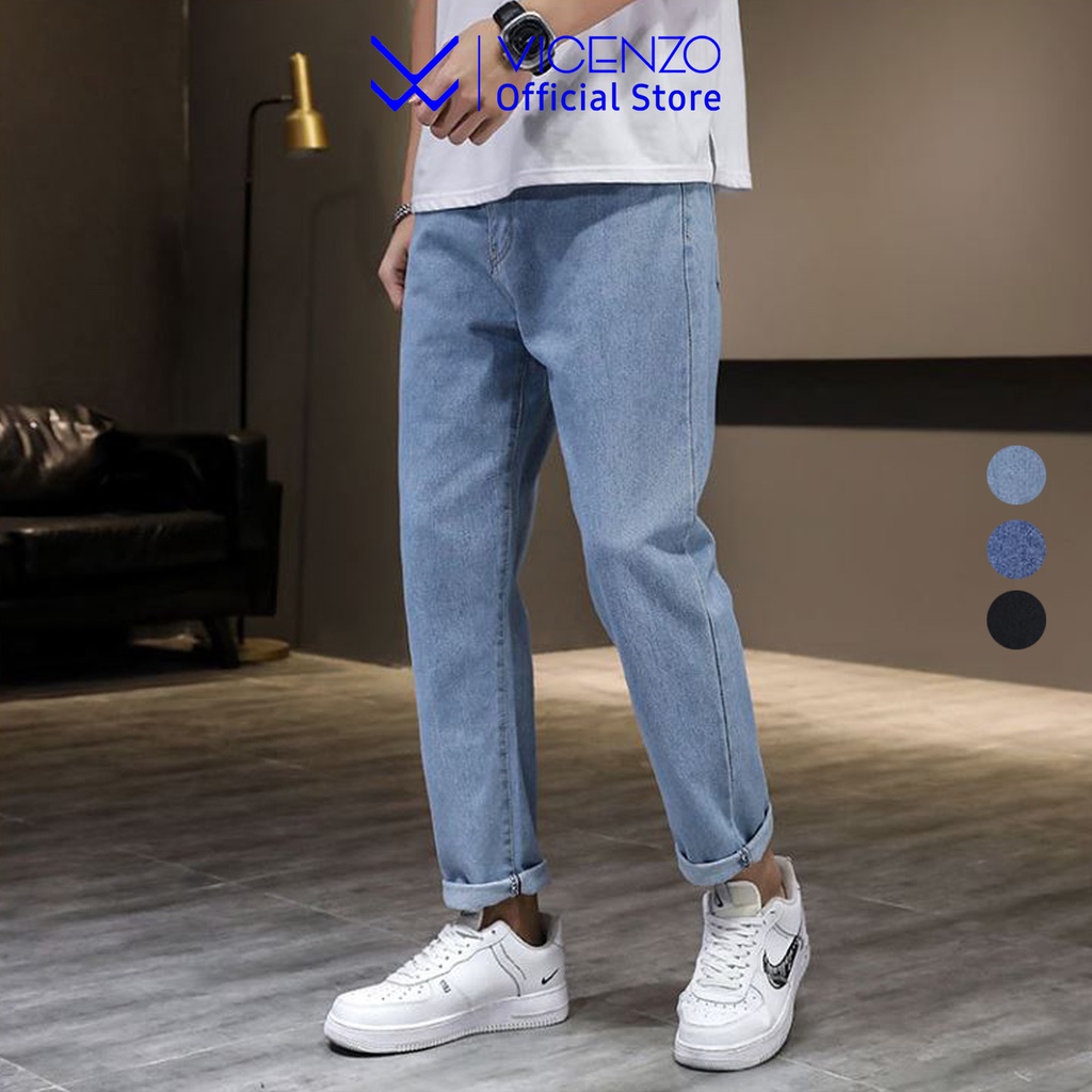 Quần Jean Baggy Nam VICENZO Ống Rộng Đen Xanh Phong Cách Unisex Trẻ Trung, Quần Baggy Bò Jeans Nam Ống Rộng Thoải Mái