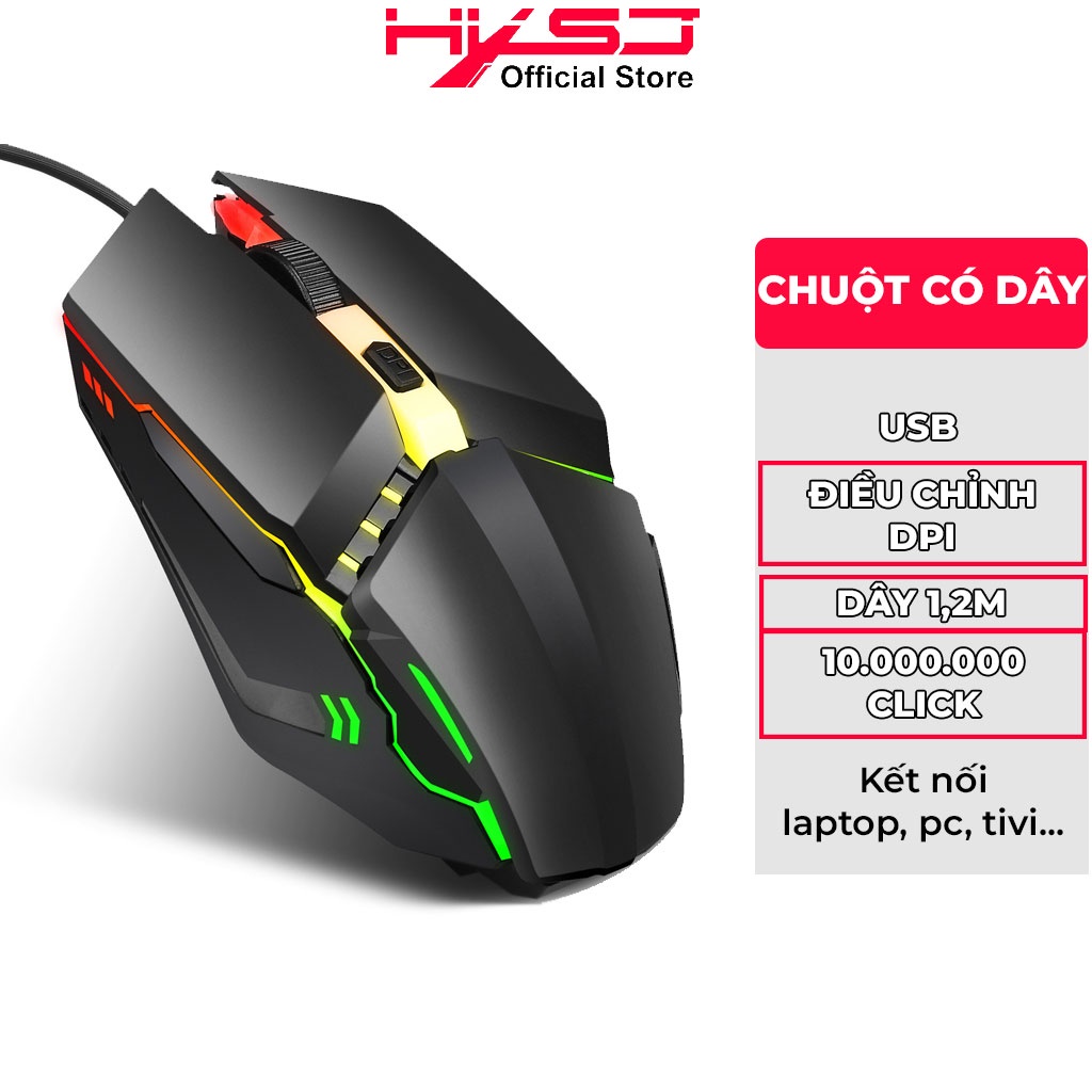 Chuột có dây chơi game HXSJ S200 sử dụng mượt mà với độ nhạy cao, chất liệu bền đẹp, led RGB - Hàng Chính Hãng