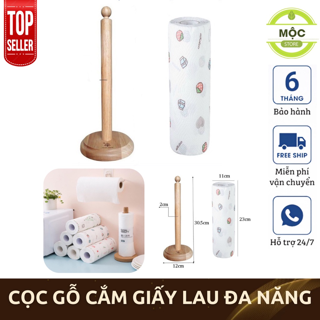 Cọc Gỗ Cắm Giấy Lau Đa Năng Cao Cấp, Cột Để Giấy Chắc Chắn, Cây Gỗ Đỡ Cuộn Giấy Decor