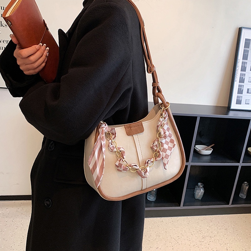 Túi Đeo Vai Bằng Lụa Phối Dây Đeo Sợi Xích Phong Cách Hàn Quốc Cổ Điển Thời Trang Cho