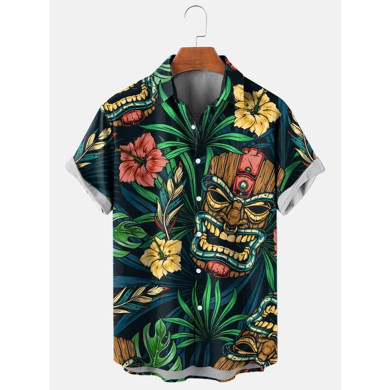 Áo Sơ Mi Cotton Tay Ngắn In Hình Đầu Lâu 3d Phong Cách Hawaii Thời Trang Mùa Hè 2023 Cho Nam