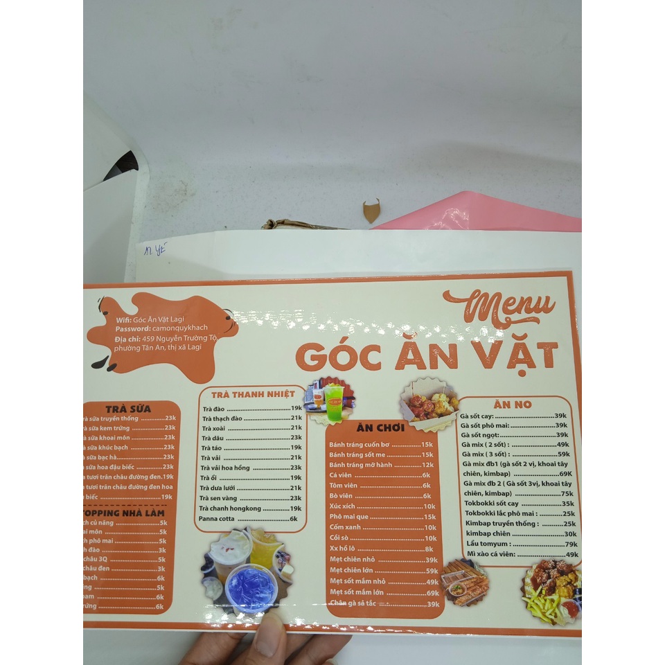 In menu bồi formex theo yêu cầu A4,A3 dầy 3mm