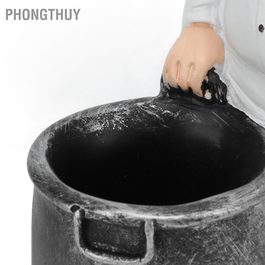 Tượng Đầu Bếp Đẩy Xô Bằng Nhựa Resin Tinh Tế Trang Trí Gia Đình Nhà Hàng
