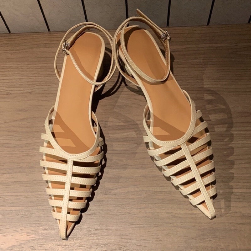 Giày Sandanls Cao Gót Mũi Nhọn Đan Dây Size 35-42 Cho Nàng Ngoại Cỡ