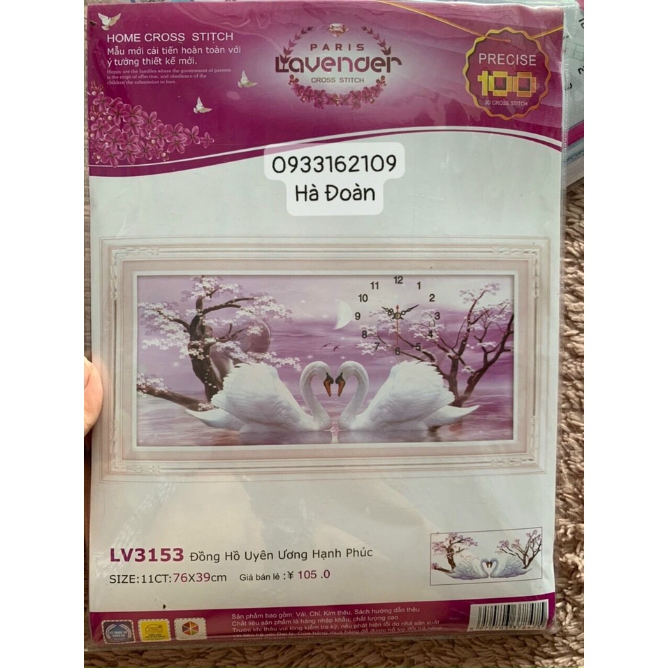 Tranh thêu chữ thập đồng hồ thiên nga lv3153 KT 76x39cm