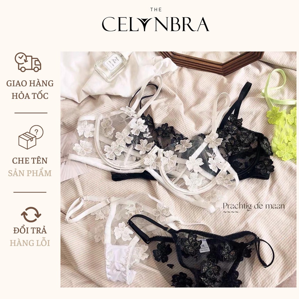 Bộ đồ lót voan mỏng thêu hoa không mút có gọng nâng siêu sexy THE CELYNBRA - B25