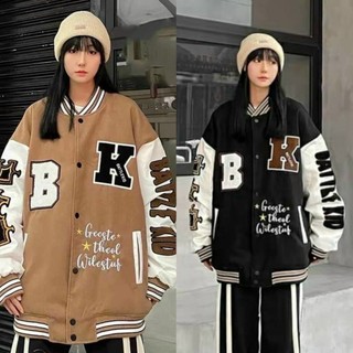 Áo bomber nỉ in chữ B unisex ulzzang phong cách hàn quốc cá tính dễ phối đồ, áo khoác bomber chữ KB