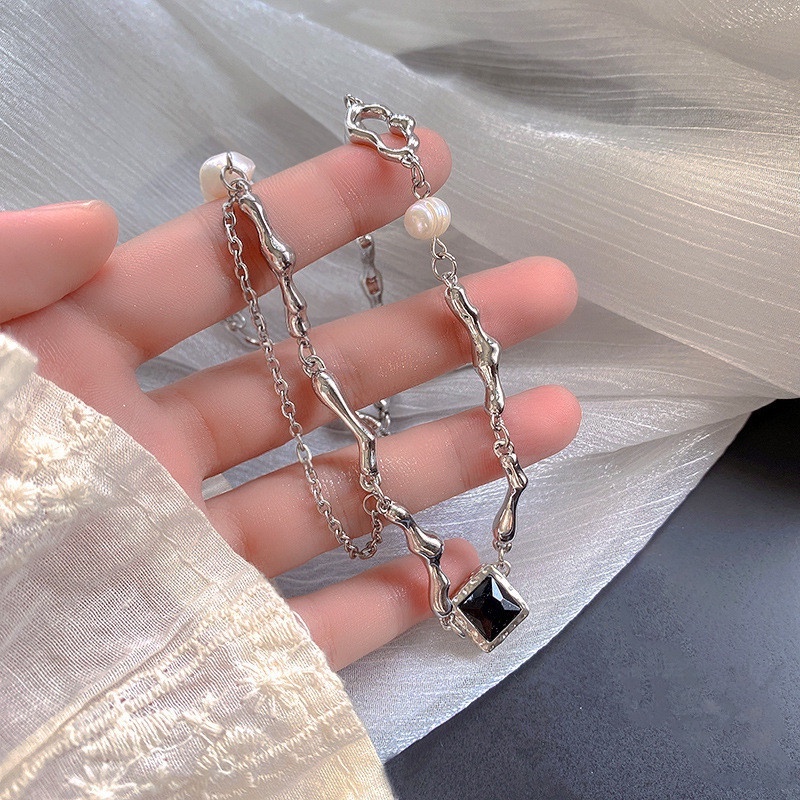 Vòng cổ Baroque Đính Ngọc Trai Đen Zircon Phong Cách Hip-Hop Dễ Phối Đồ Cho Nữ