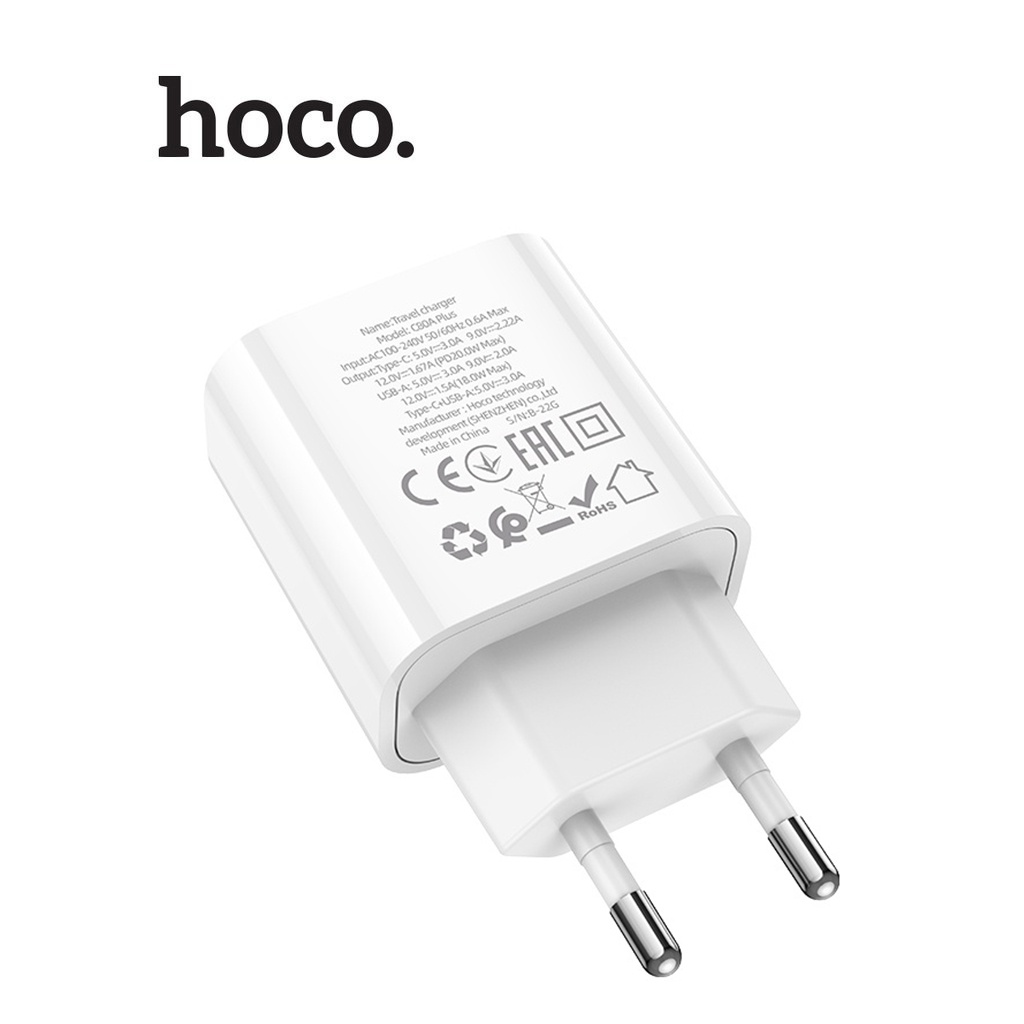 Củ sạc nhanh PD20W Hoco C80A Plus chân tròn 1 cổng Type-C và USB chất liệu cao cấp