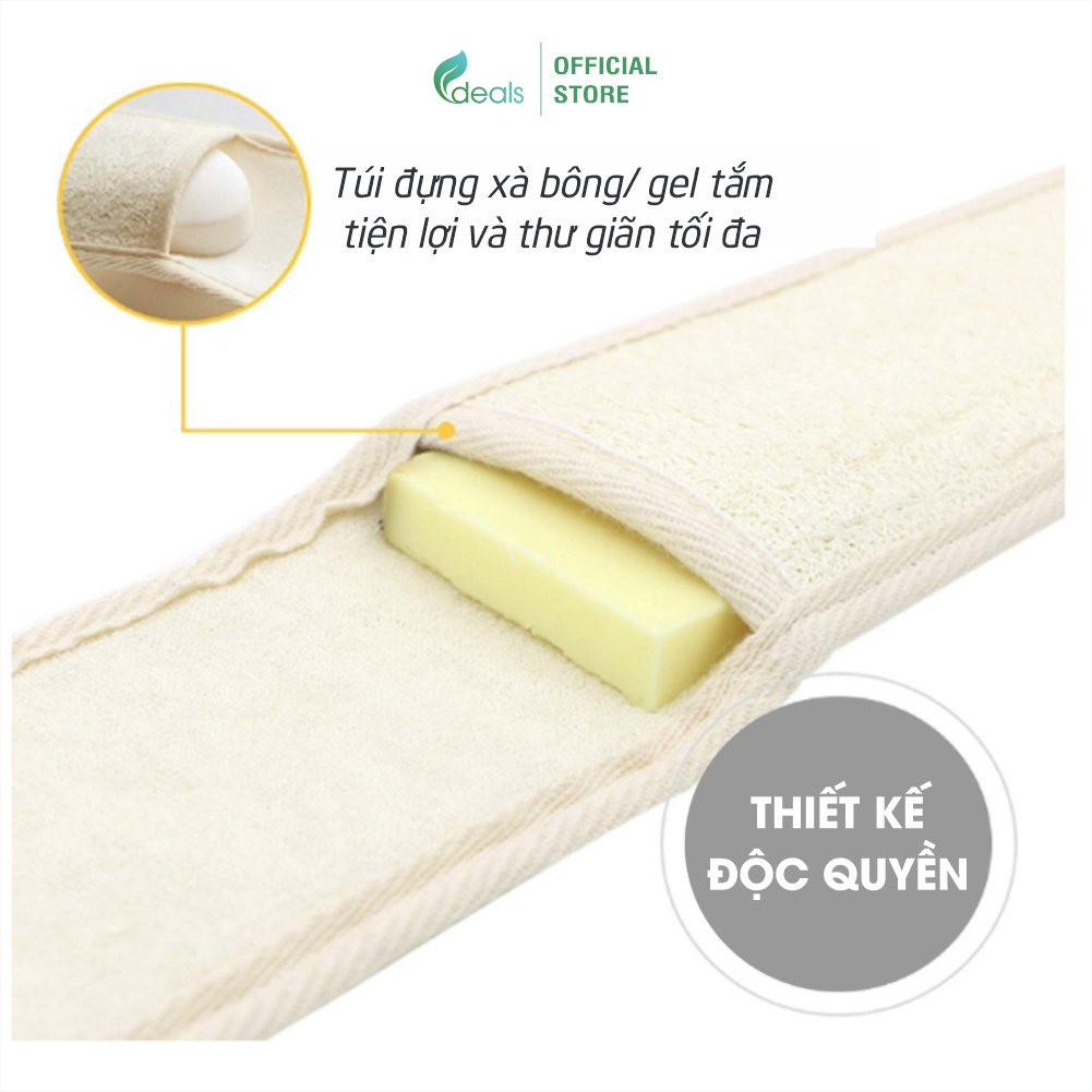 Dây Tắm Xơ Mướp Cao Cấp ECODEALS 100% xơ mướp hữu cơ diệt khuẩn - Tẩy da chết, ngừa mụn lưng, massage siêu đã