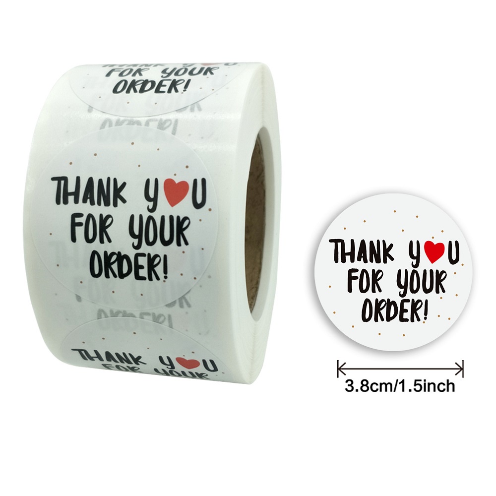 Cuộn 500 Sticker Thank You, Nhãn dán cảm ơn, Tem Thank You 2,5cm - 3,8cm
