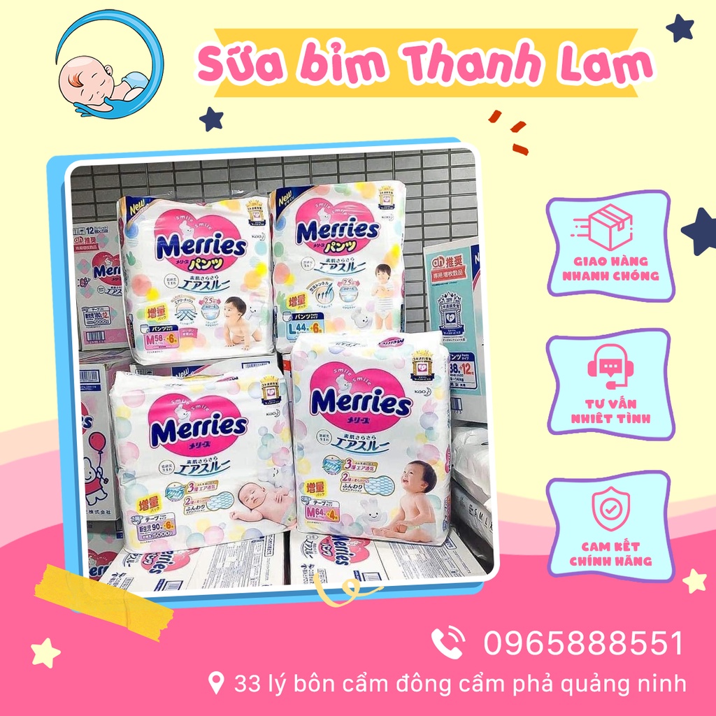 Bỉm quần Merries ⚡ GIÁ CỰC TỐT ⚡ Tã bỉm dán quần nội địa Nhật Bản đủ size cho các bé