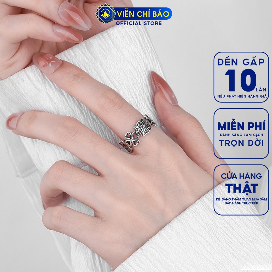 Nhẫn bạc nữ chorme heart cỏ 4 lá chất liệu bạc Thái 925 thời trang phụ kiện trang sức Viễn Chí Bảo N000829