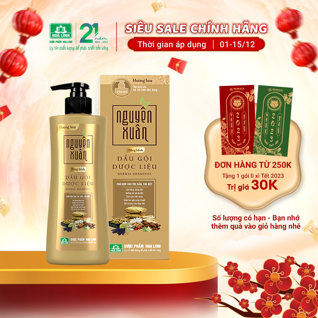 Dầu gội dược liệu Nguyên Xuân Bồng Bềnh 250ml - Ngát hương hoa, phù hợp với da đầu dầu.