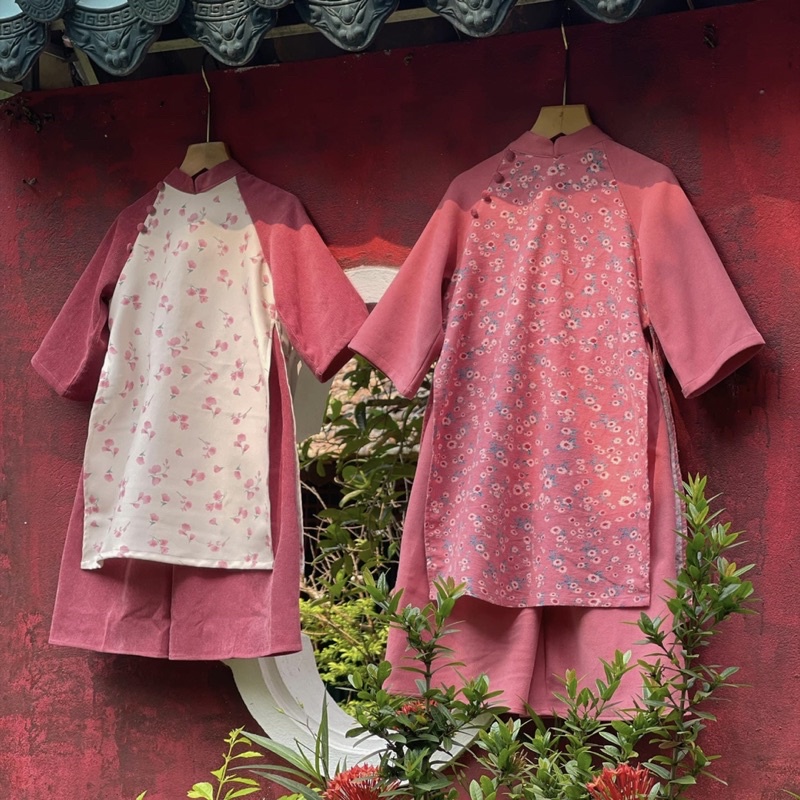 Áo Dài Bé Gái CELINA D05 Áo Dài Cách Tân Cho Bé Gái Thiết Kế Cổ Tàu Chất Liệu Nhung Tăm Cao Cấp Hoạ Tiết Hoa Xinh Xắn