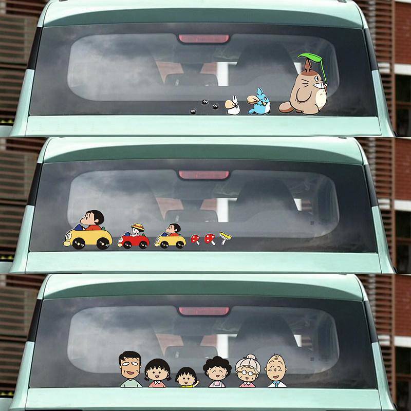 Totoro Crayon Xiaoxin Cute Car Sticker Wuling Confero Miniev Automobile Sticker Decorative Scratch Blocking Rear Window Cherry Maruko Sticker Car Body Sticker Nội thất xe hơi hLo6