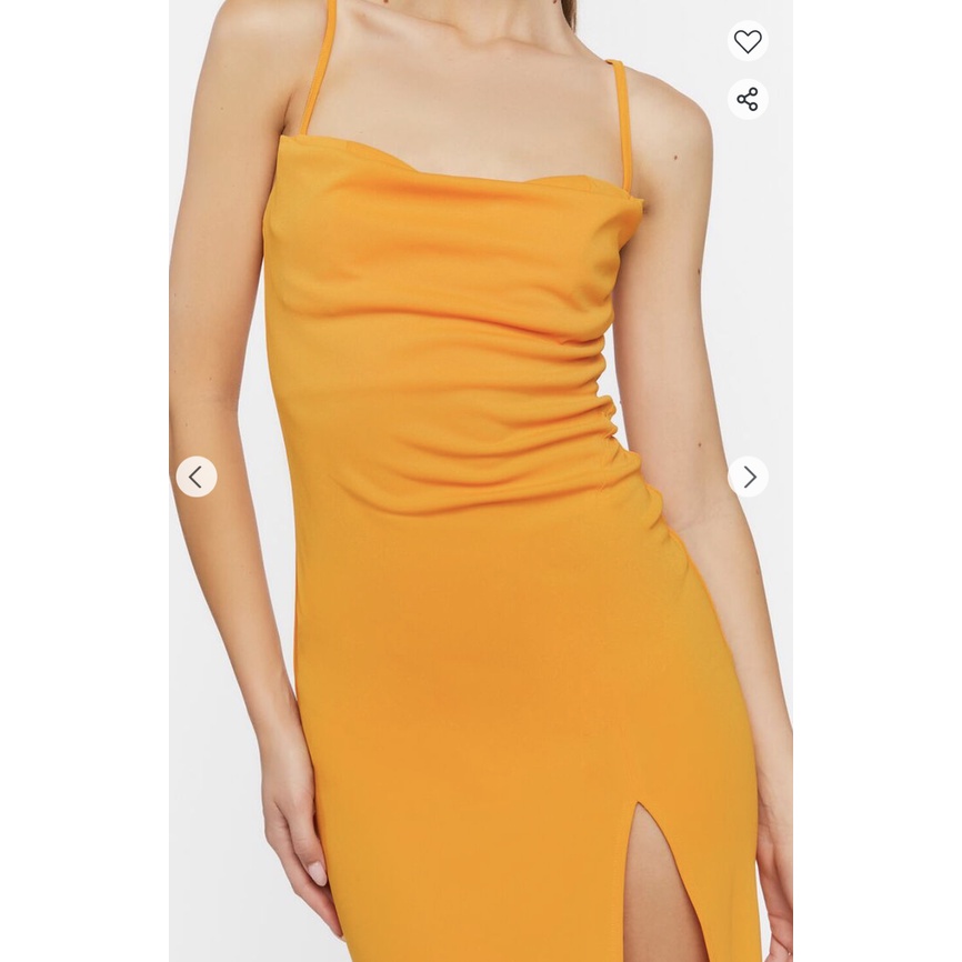 Đầm cổ rũ xẻ tà 2 trắng vàng - Cowl Neck Slit Midi Dress | Tiam Clothes VNXK